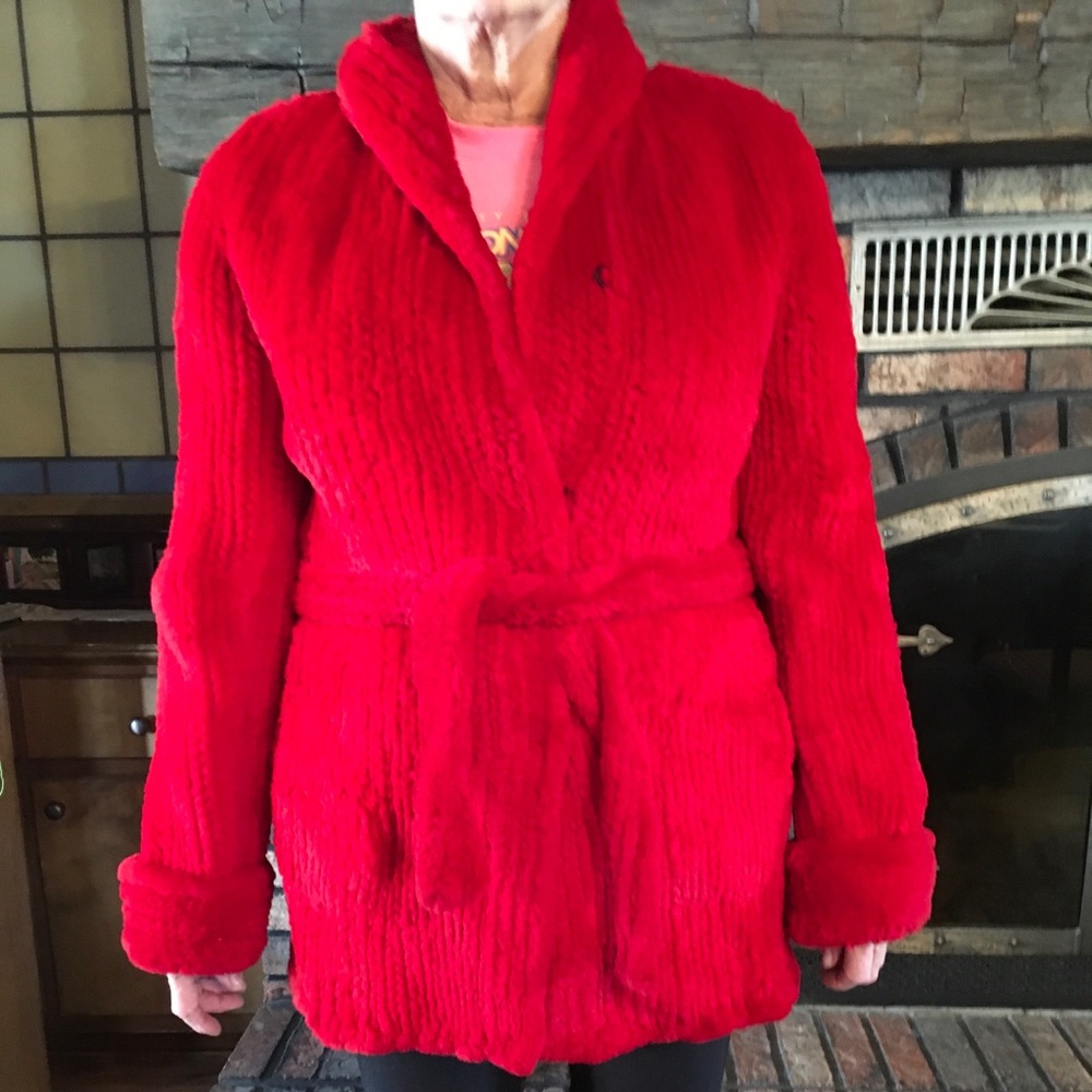 Red Dyed Sheared Beaver Knit Jacket